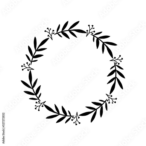 Round frame of twigs. Design element for postcard or banner.