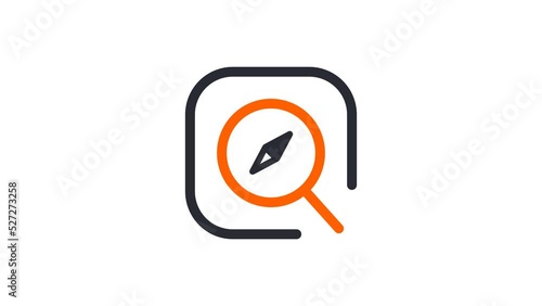 Animated linear magnifier with compass inside. Searching navigation and way concept icon design. Orientation icon for web.