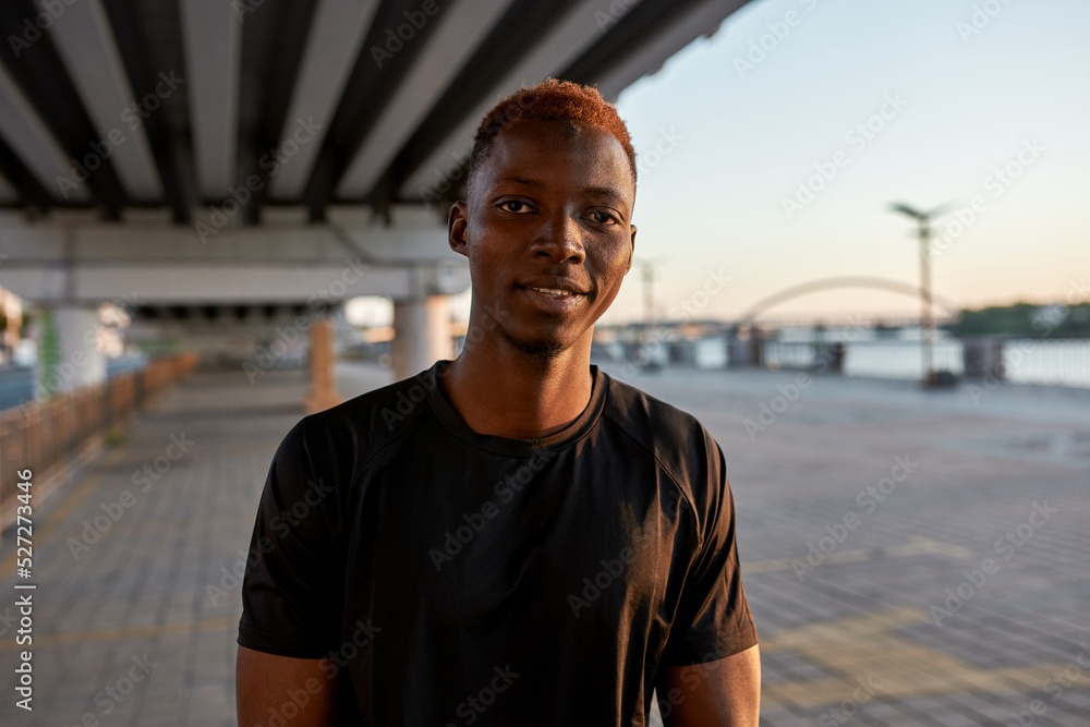 Portrait of young black sportsman look at camera Portrait of young black sportsman look at camera