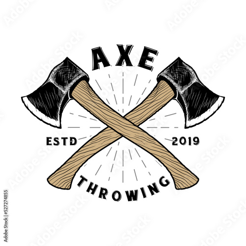 Throwing ax vector logo design. Cross ax concept, vintage, great for ax throwing clubs.