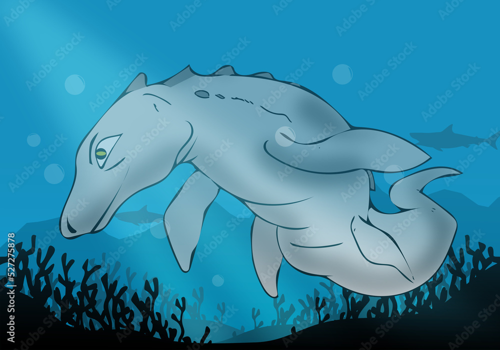 Fotografie Mosasaurus Dinosaur Colored Cartoon Illustration