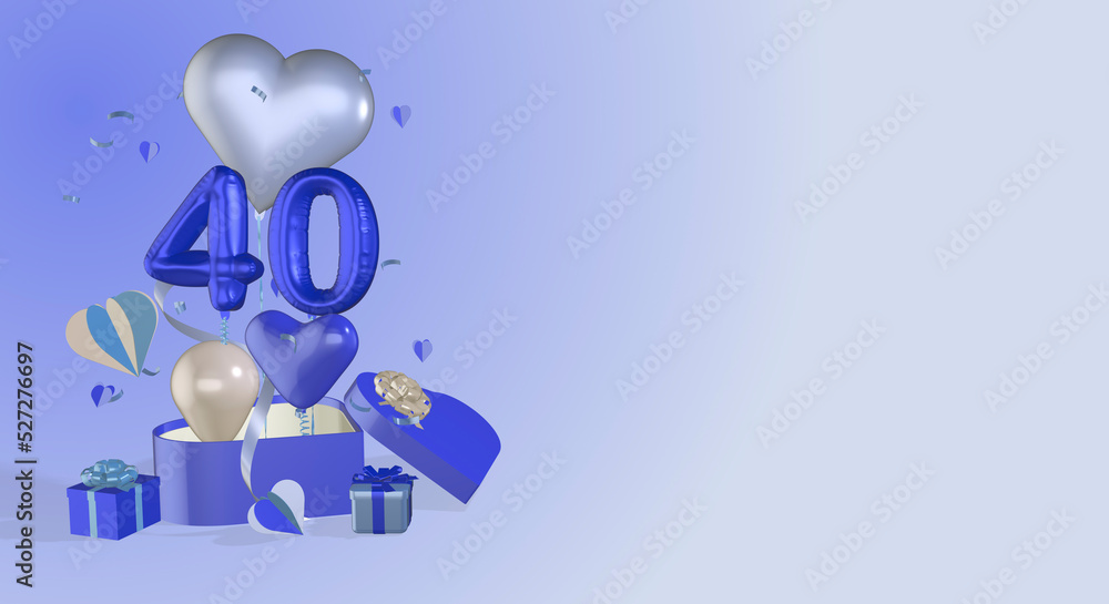 3D render rendered gift boxes heart balloons ribbon bows balloon numbers numerals suitable for 40th birthday or anniversary 3D render rendered gift boxes heart balloons ribbon bows balloon numbers numerals suitable for 40th birthday or anniversary