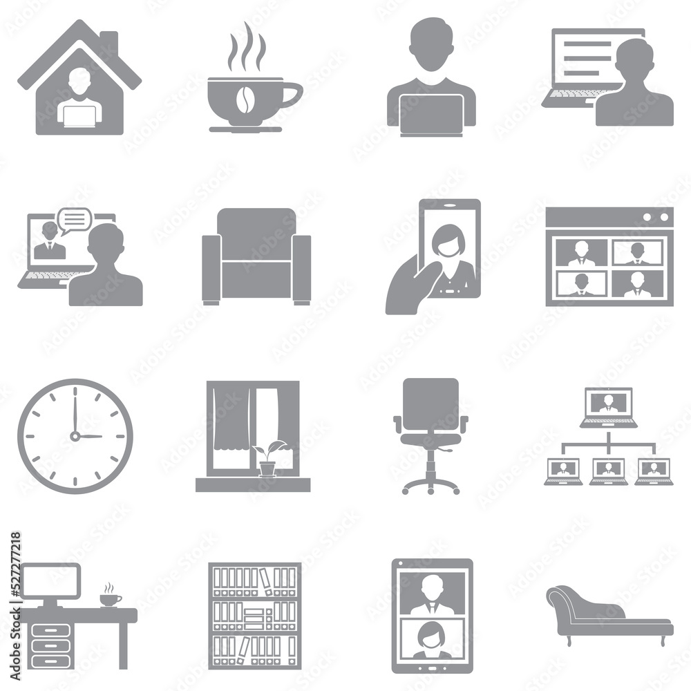 Work From Home Icons. Gray Flat Design. Vector Illustration. Work From Home Icons. Gray Flat Design. Vector Illustration.