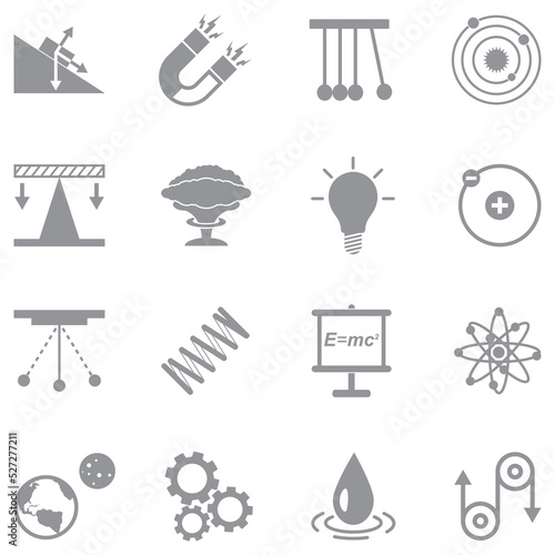 Physics Science Icons. Gray Flat Design. Vector Illustration.