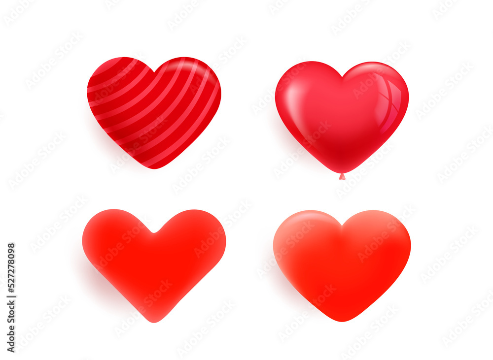 Red hearts icons set isolated on transparent background Red hearts icons set isolated on transparent background