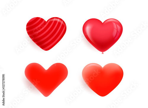 Red hearts icons set isolated on transparent background