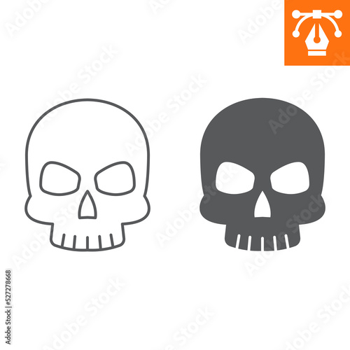 Skull line and solid icon, outline style icon for web site or mobile app, halloween and dead, cranium vector icon, simple vector illustration, vector graphics with editable strokes.