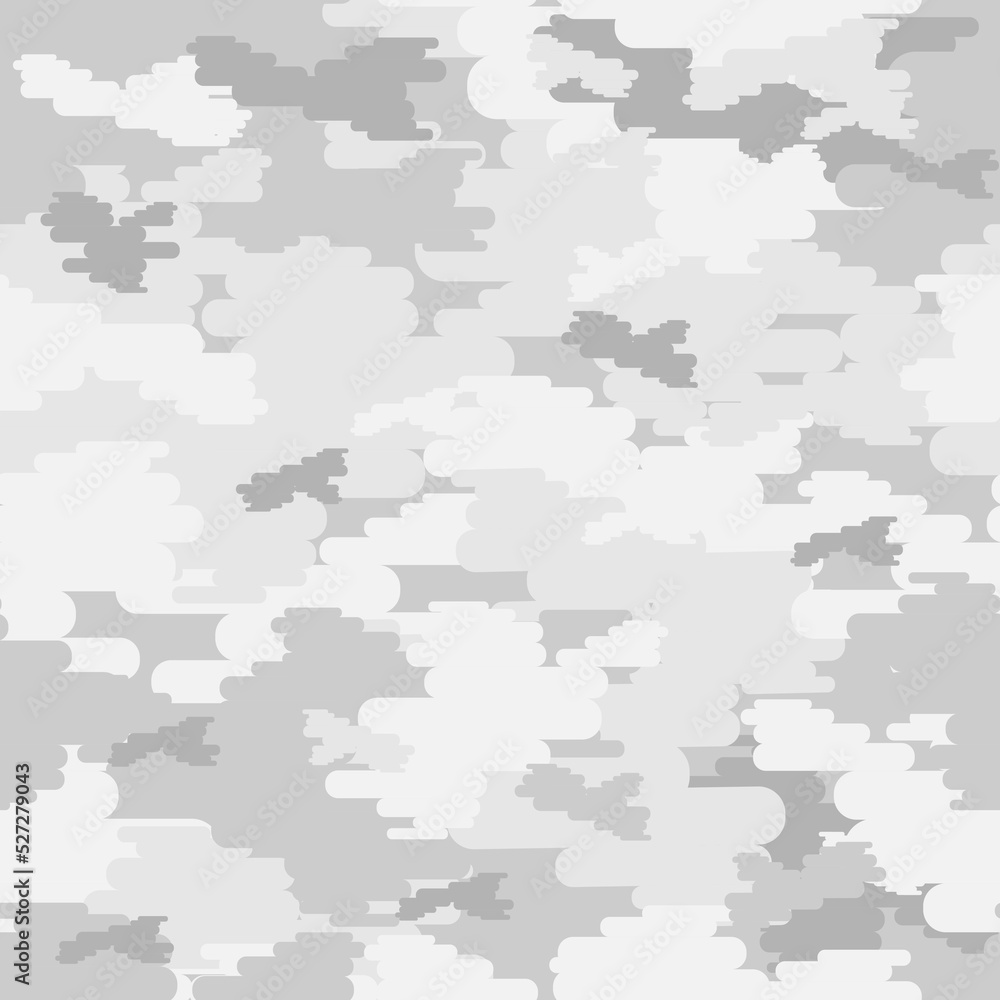 Camouflage seamless vector pattern. Abstract modern vector military background. Fabric textile print template. Classic clothing style masking snow camo repeat print, shades of grey, white colors textu Camouflage seamless vector pattern. Abstract modern vector military background. Fabric textile print template. Classic clothing style masking snow camo repeat print, shades of grey, white colors textu