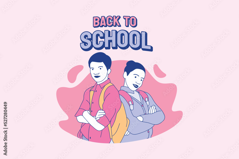 Illustrations cute schoolgirl and schoolboys going back to school design concept Illustrations cute schoolgirl and schoolboys going back to school design concept
