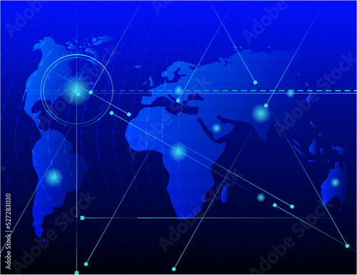 World map with information technology movements design vector