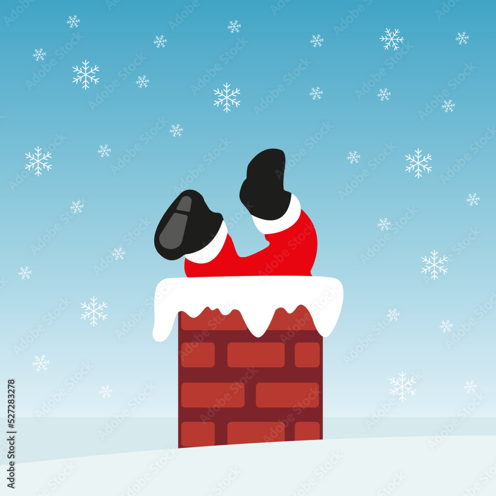 Christmas. Santa in the chimney. Winter, snow. Vector graphics in ...