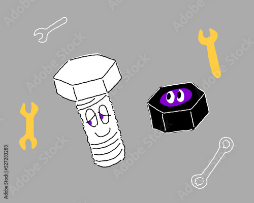 ハロウィンの仮装をしたボルトとナット　Bolts and nuts in Halloween costumes　ベクター素材