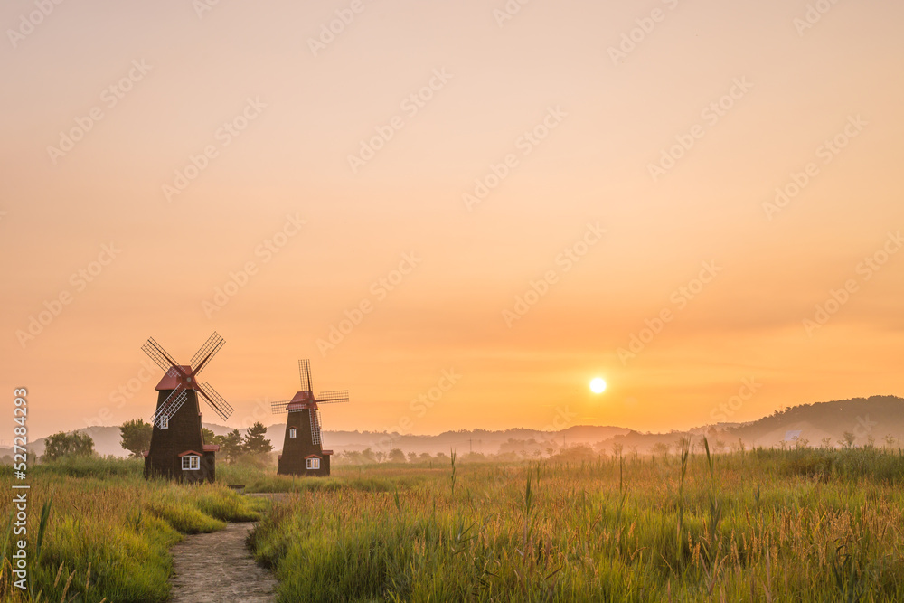 Naklejka premium windmill in the evening