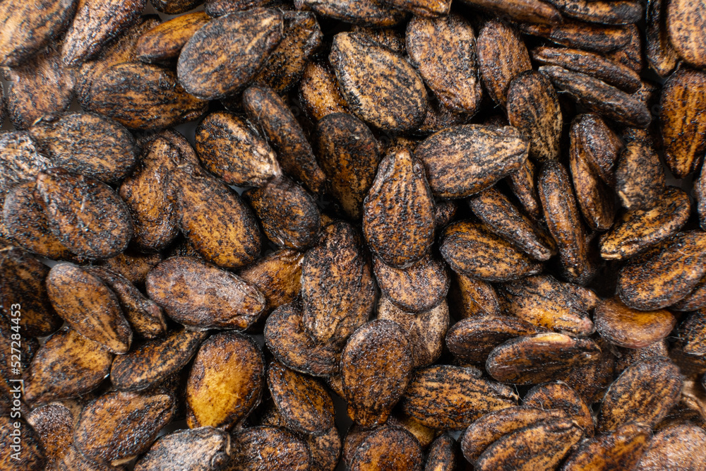 Macro photo of dried watermelon seeds, top view