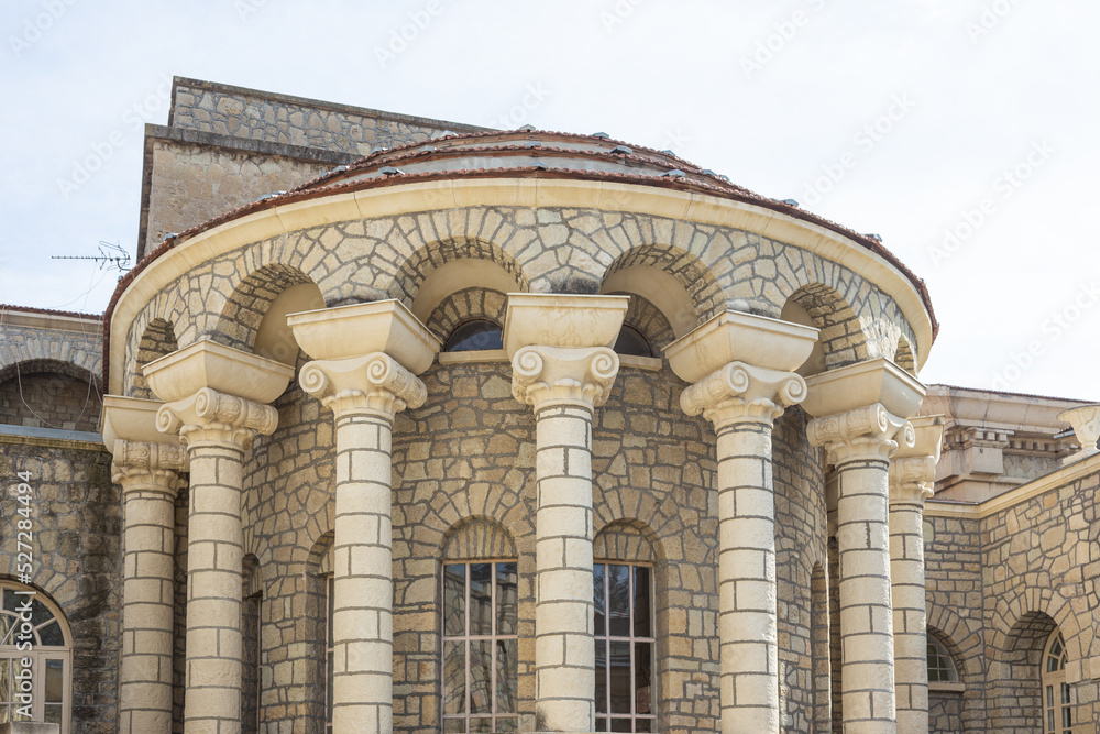 Semashko Mud Baths unique soviet building inspired by the Roman baths main facade in Essentuki, Stavropol Krai, Russia