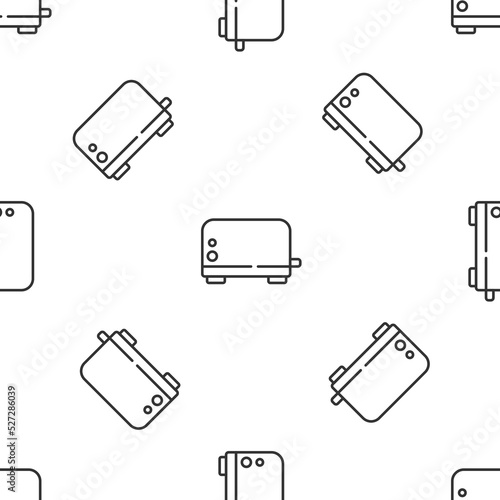 Grey line Toaster icon isolated seamless pattern on white background. Vector