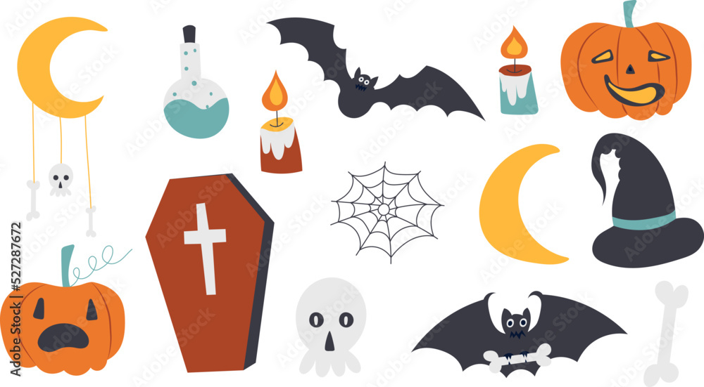 halloween set, icons in doodle style vector