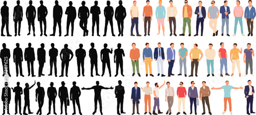 men, guys set silhouette isolated, vector