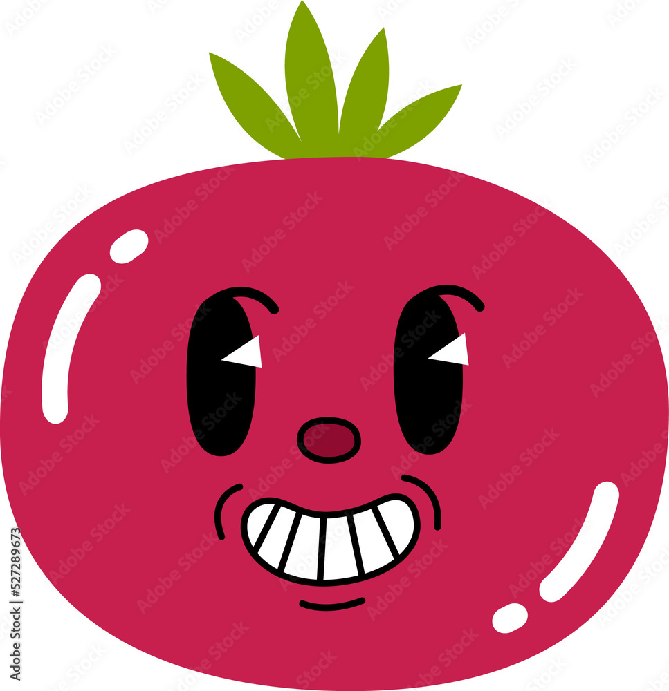 Funny 30 th cartoon Tomato character for print design. Colorful vector illustration. Summer season. Vegetarian food. Funny 30 th cartoon Tomato character for print design. Colorful vector illustration. Summer season. Vegetarian food.