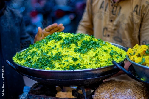 Indian national food poha made from rice. photo