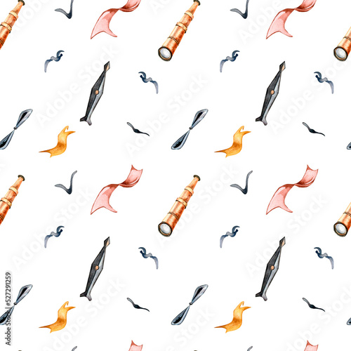 Seamless pattern for retro airplane collection. Watercolor illustration in vintage style.