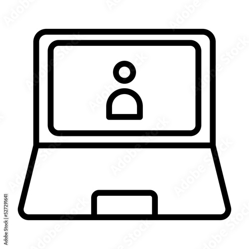 Laptop video conference line icon