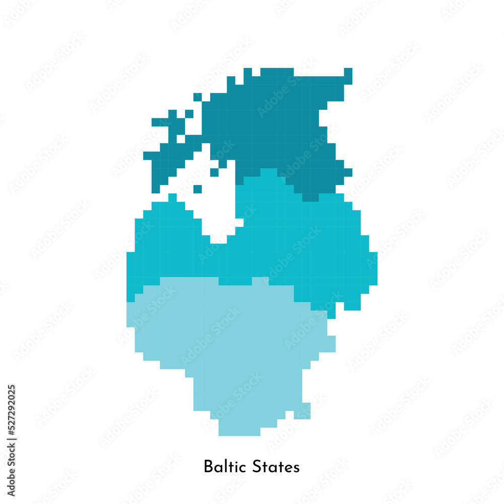 Vector isolated geometric illustration with simplified icy blue silhouette of Baltic States (Estonia, Latvia, Lithuania) map. Pixel art style for NFT template with gradient texture