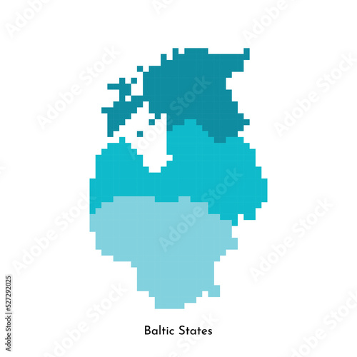 Vector isolated geometric illustration with simplified icy blue silhouette of Baltic States (Estonia, Latvia, Lithuania) map. Pixel art style for NFT template with gradient texture