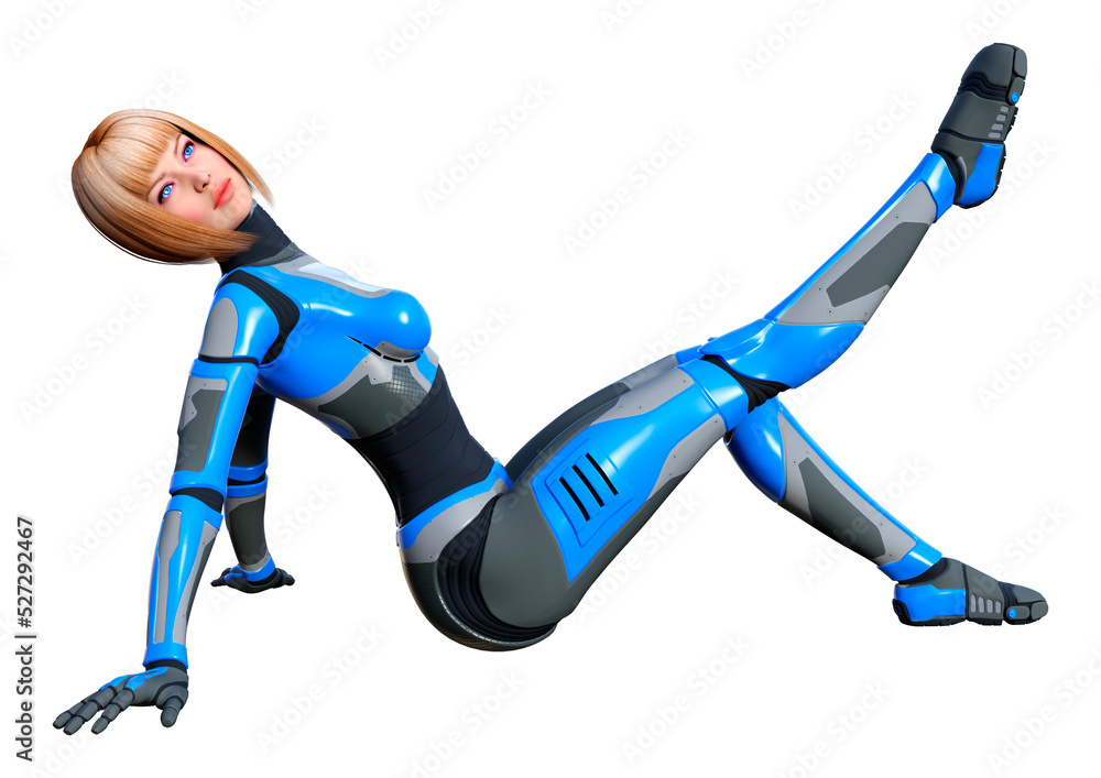 3D Rendering Female Robot on White 3D Rendering Female Robot on White