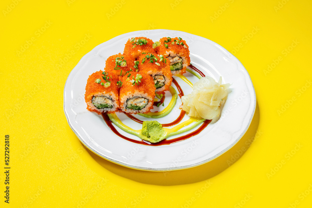 Tobiko roll with eel Tobiko roll with eel