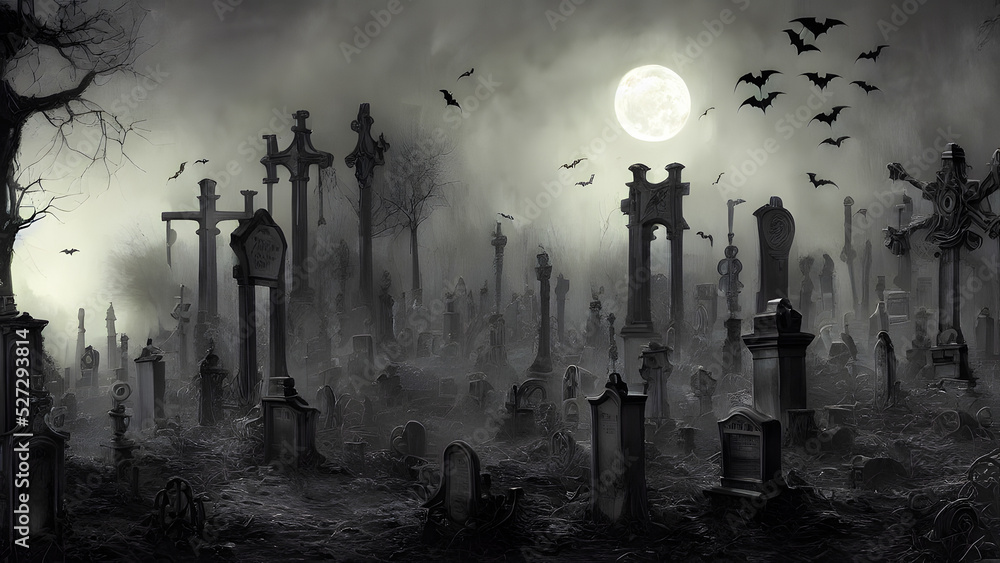 Artistic painting concept of Halloween background with pumpkin in a spooky Graveyard at night, Natural color, digital art style, illustration painting. Creative Design, Tender and dreamy design. Artistic painting concept of Halloween background with pumpkin in a spooky Graveyard at night, Natural color, digital art style, illustration painting. Creative Design, Tender and dreamy design.