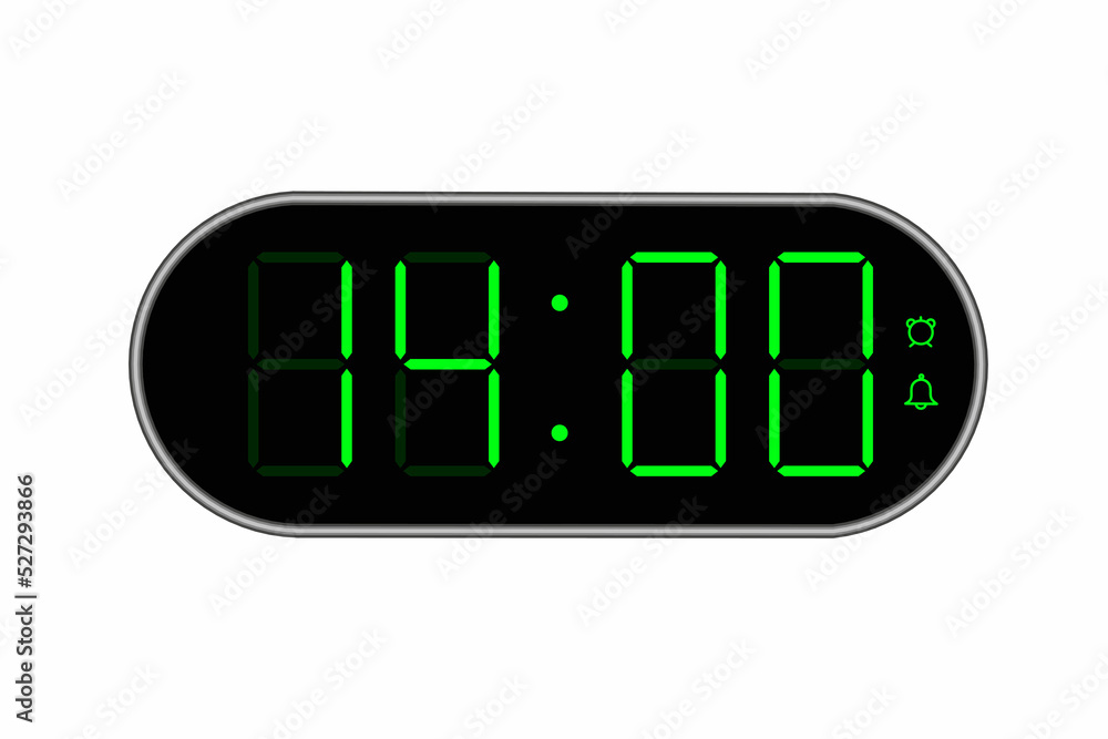 Vector flat illustration of a digital clock displaying 14.00 . Illustration of alarm with digital number design. Clock icon for hour, watch, alarm signs. Vector flat illustration of a digital clock displaying 14.00 . Illustration of alarm with digital number design. Clock icon for hour, watch, alarm signs.