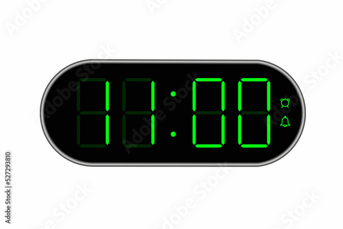 Vector flat illustration of a digital clock displaying 11.00 . Illustration of alarm with digital number design. Clock icon for hour, watch, alarm signs.