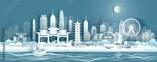 Hong Kong architecture travel landmarks and reflection of China famous and popular.
