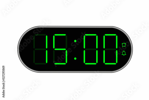 Vector flat illustration of a digital clock displaying 15.00 . Illustration of alarm with digital number design. Clock icon for hour, watch, alarm signs.