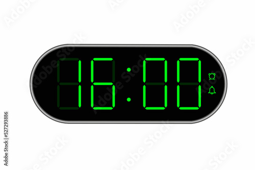 Vector flat illustration of a digital clock displaying 16.00 . Illustration of alarm with digital number design. Clock icon for hour, watch, alarm signs.
