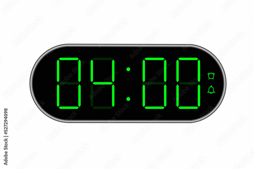 Vector flat illustration of a digital clock displaying 04.00 . Illustration of alarm with digital number design. Clock icon for hour, watch, alarm signs. Vector flat illustration of a digital clock displaying 04.00 . Illustration of alarm with digital number design. Clock icon for hour, watch, alarm signs.
