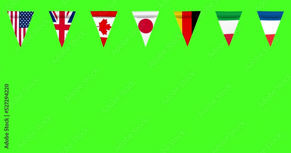 Waving, official flags of the G7 countries, 4K animation on a green screen. Waving, official flags of the G7 countries, 4K animation on a green screen.