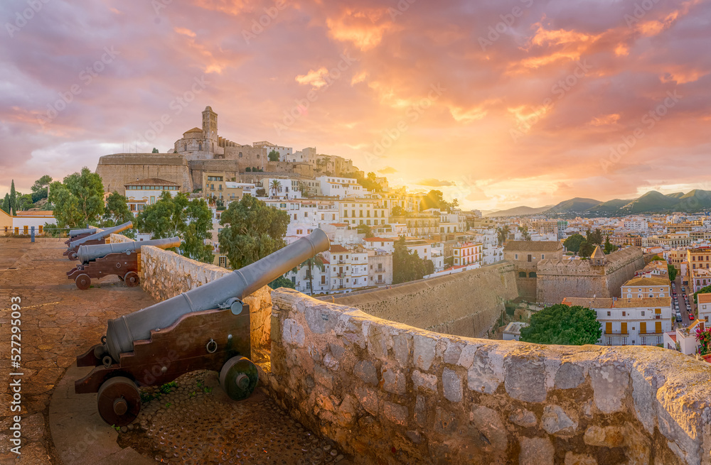 Landscape with Eivissa at sunset time, Ibiza island, Spain