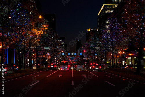 Midosuji Avenue Lights in Osaka, Japan photo