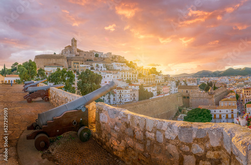Landscape with Eivissa at sunset time, Ibiza island, Spain photo