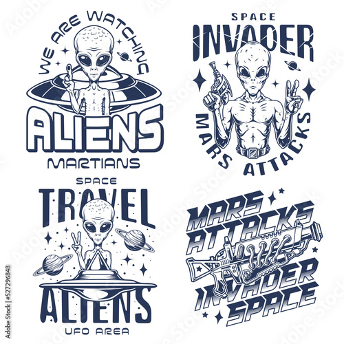 Aliens space set elements monochrome