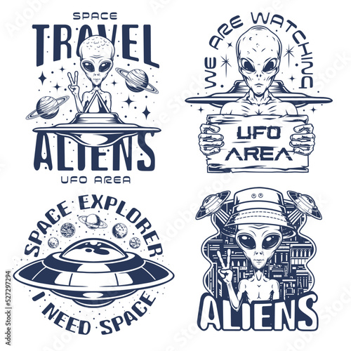 Space travel set flyers monochrome