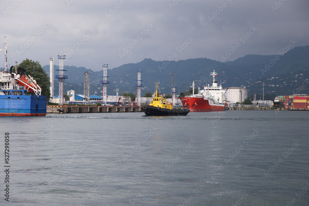 cargo cranes in the water area of the port of Batumi