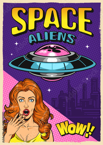 Space aliens flyer colorful vintage
