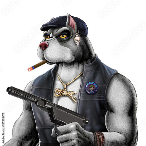 Urban dangerous dog with a gun and a cigar