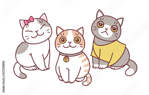 Three cute cartoon cats minimal vector illustration. 