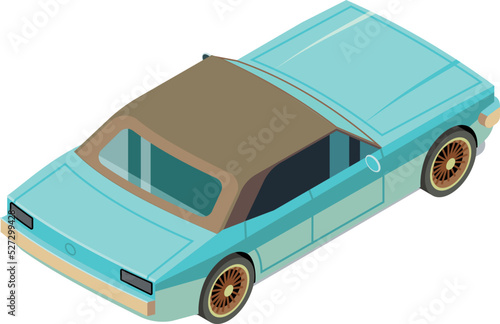 Isometric car back view. Old auto icon