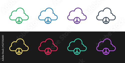 Set line Peace cloud icon isolated on black and white background. Hippie symbol of peace. Vector