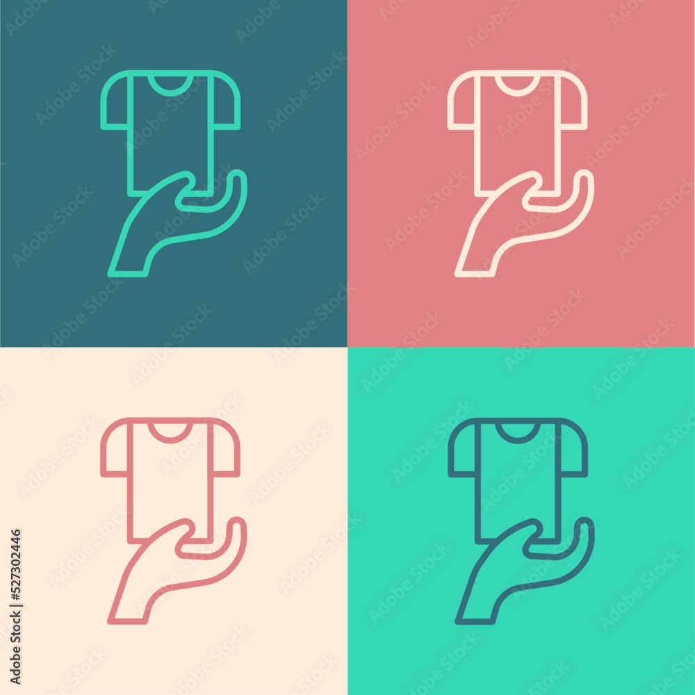 Pop art line Clothes donation icon isolated on color background. Vector Pop art line Clothes donation icon isolated on color background. Vector